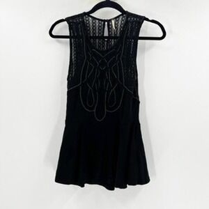 Free People Black Crochet Lace Peplum Tank Top Women's Size Small